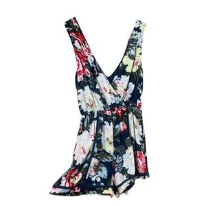 MINKPINK Women's Floral Romper V-Neck Elastic Waist Casual Summer shorts SZ XS‎